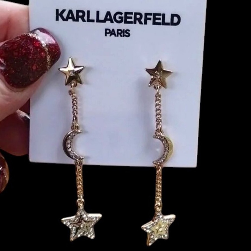 Karl Lagerfeld NEW Moon & Star Dangle Earrings NIP
